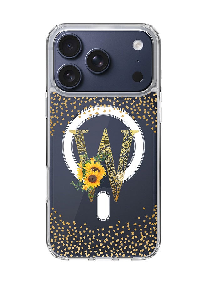 Stylizedd Classic Clear MagSafe Case for iPhone 17 Pro , Hybrid Soft Case Flexible Edges Anti Drop TPU PC Gel Thin Transparent Cover [ Designed for iPhone 17 Pro ] - Custom Monogram Initial Letter Floral Pattern Alphabet - W  (Clear )