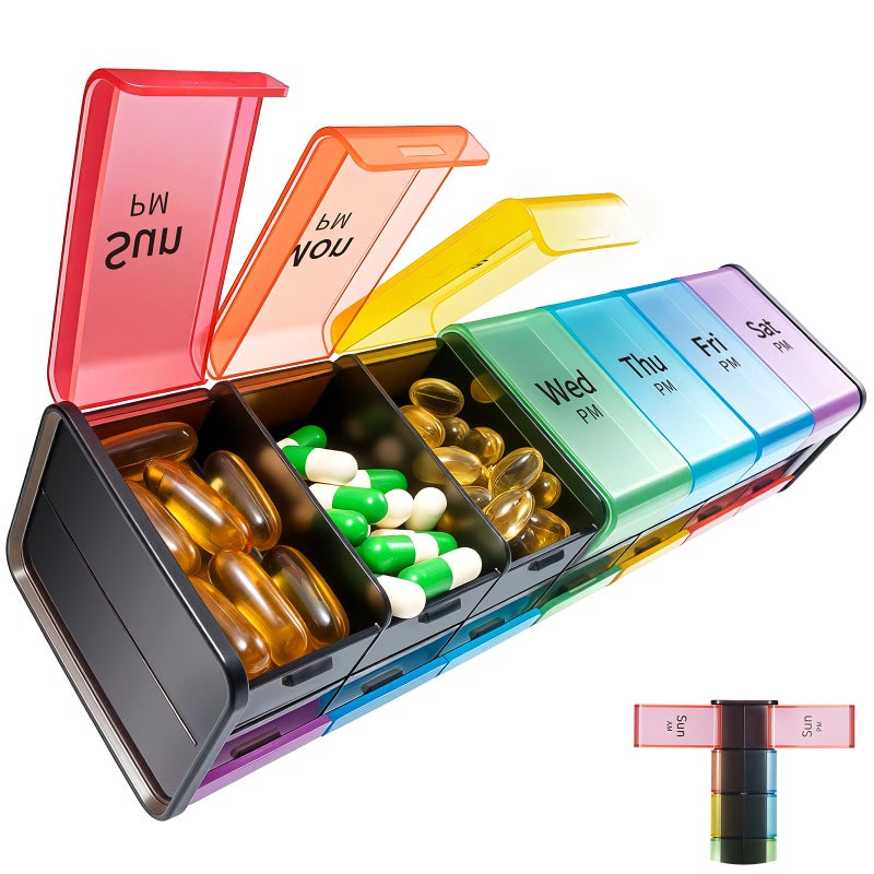 Daviky Extra Large Weekly Pill Organizer 2 Times a Day, XXL Pill Box 7 Day with AM PM Large Compartments, BPA-Free Daily Medicine Case, Jumbo Pill Holder for Fish Oils, Vitamins & Supplementsï¼ˆBlackï¼‰ - Image 1