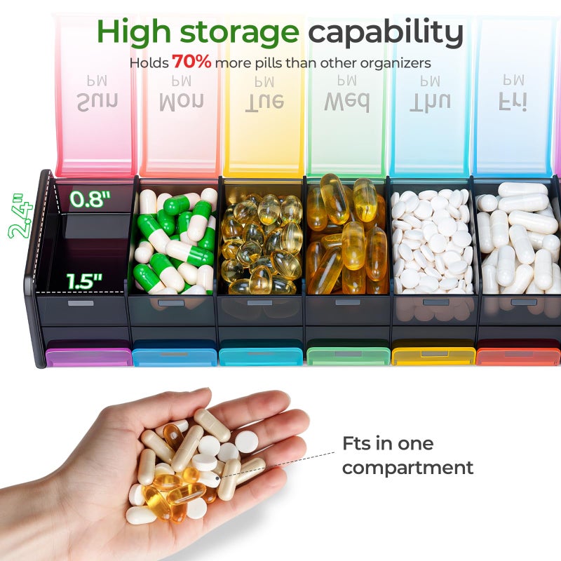 Daviky Extra Large Weekly Pill Organizer 2 Times a Day, XXL Pill Box 7 Day with AM PM Large Compartments, BPA-Free Daily Medicine Case, Jumbo Pill Holder for Fish Oils, Vitamins & Supplementsï¼ˆBlackï¼‰ - Image 2