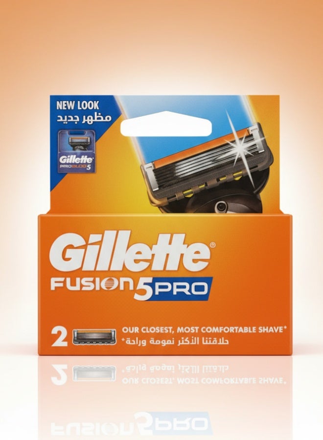 شفرات حلاقة جيليت فيوجن 5 برو عبوة 2 حلاقة دقيقة وانزلاق ناعم وراحة تدوم طويلاً للرجال - Image 1