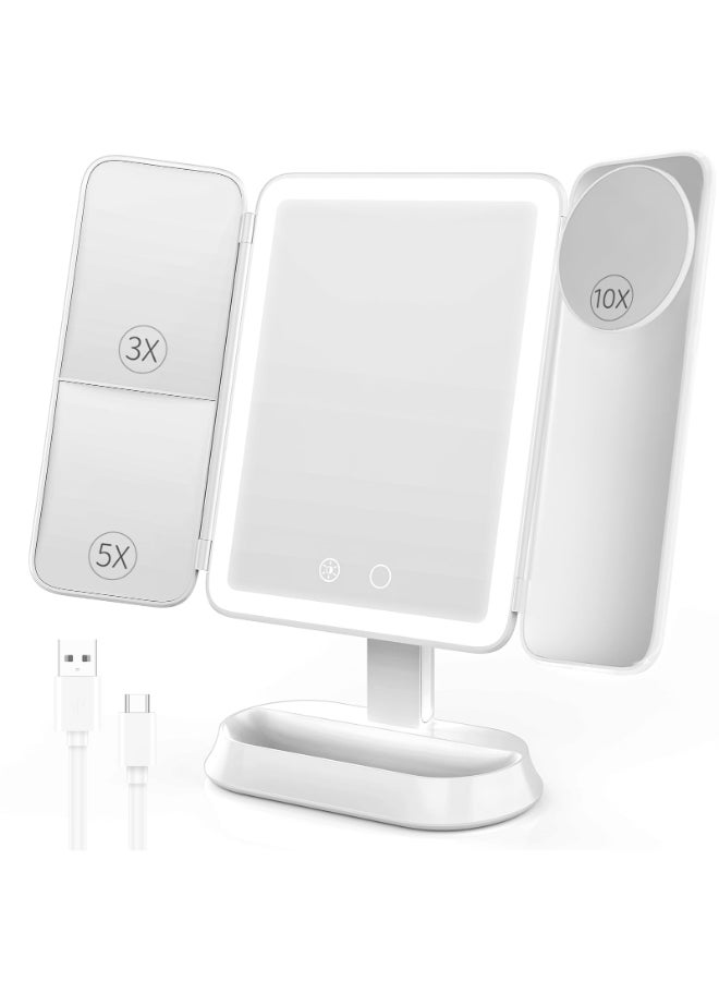 FRANO Makeup Mirror with Lights Rechargeable Mirror with 3X5X10X Magnification Portable Vanity Mirror with for TravelDesk Valentines Day Gifts for Her - Image 2