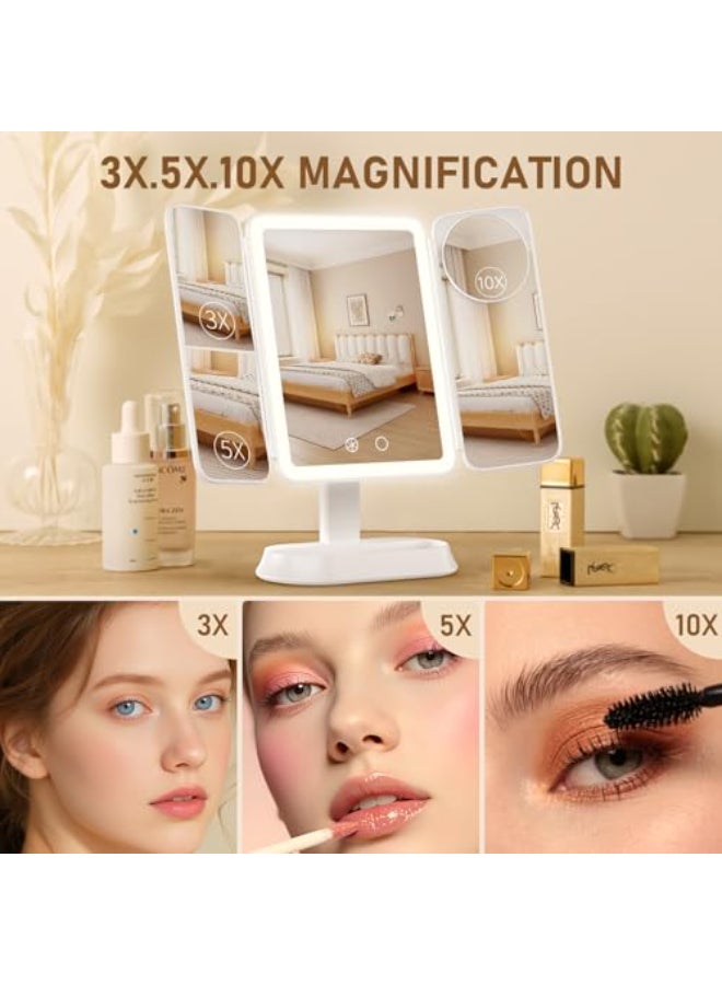 FRANO Makeup Mirror with Lights Rechargeable Mirror with 3X5X10X Magnification Portable Vanity Mirror with for TravelDesk Valentines Day Gifts for Her - Image 3