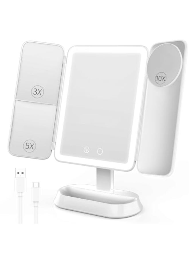 FRANO Makeup Mirror with Lights Rechargeable Mirror with 3X5X10X Magnification Portable Vanity Mirror with for TravelDesk Valentines Day Gifts for Her - Image 1
