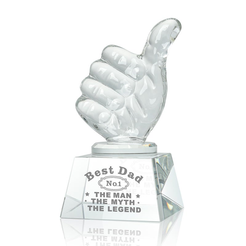 LONGWIN Birthday Gifts for Dad Crystal Awards with Thumbs Up Best Dad Gifts from Daughter Son on Fathers Day Christmas Thanks Giving Day
