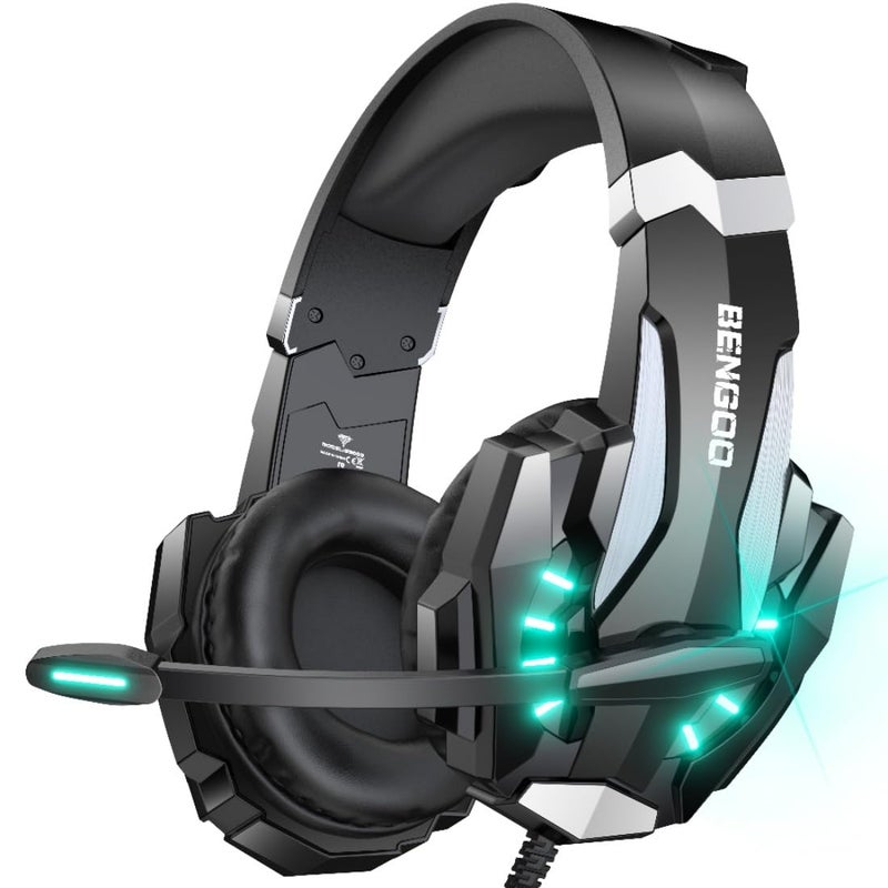 BENGOO G9000 Stereo Gaming Headset for PS4 PC Xbox One PS5 Controller, Noise Cancelling Over Ear Headphones with Mic, LED Light, Bass Surround, Soft Memory Earmuffs for Laptop Mac - Black - Image 1