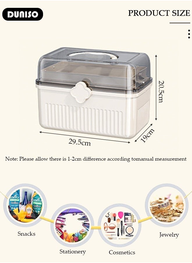 DUNISO Family Medicine Storage Box Container, 3 Layers Folding First Aid Box Organizer with Locking Lid Handle, Multipurpose Durable Craft Tool Case Plastic Professional Emergency Bin for Home Travel Car Camping Office  - Image 4