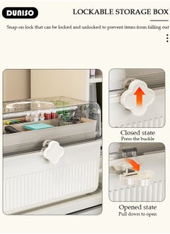 DUNISO Family Medicine Storage Box Container, 3 Layers Folding First Aid Box Organizer with Locking Lid Handle, Multipurpose Durable Craft Tool Case Plastic Professional Emergency Bin for Home Travel Car Camping Office  - Image 2