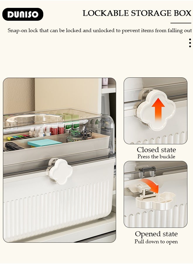 DUNISO Family Medicine Storage Box Container, 3 Layers Folding First Aid Box Organizer with Locking Lid Handle, Multipurpose Durable Craft Tool Case Plastic Professional Emergency Bin for Home Travel Car Camping Office  - Image 2