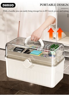 DUNISO Family Medicine Storage Box Container, 3 Layers Folding First Aid Box Organizer with Locking Lid Handle, Multipurpose Durable Craft Tool Case Plastic Professional Emergency Bin for Home Travel Car Camping Office  - Image 5