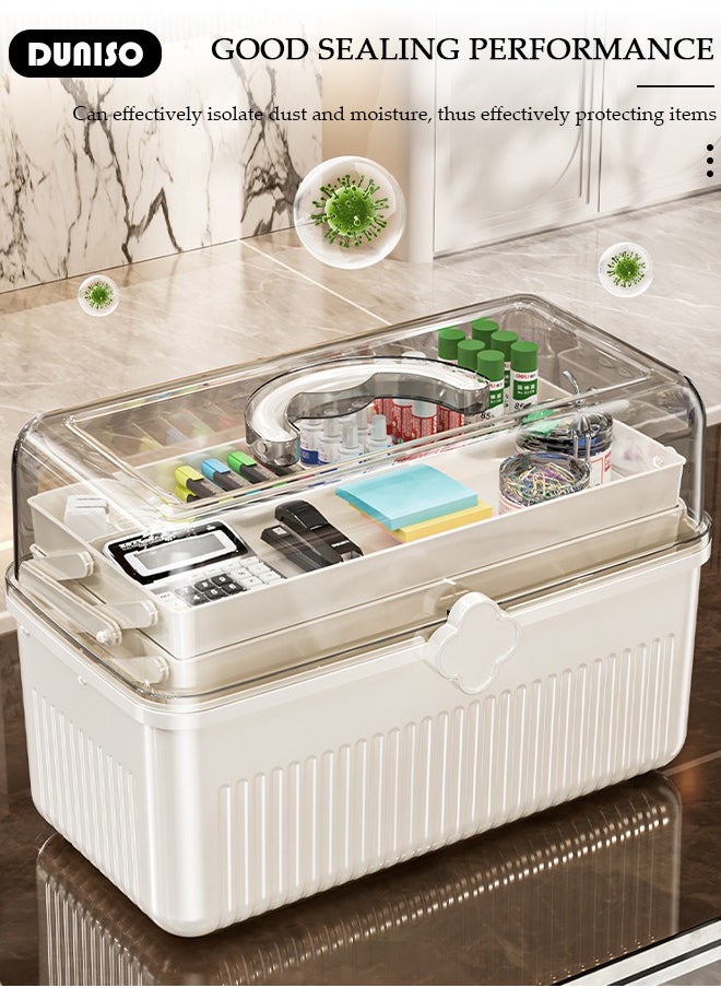 DUNISO - Family Medicine Storage Box Container, 3 Layers Folding First Aid Box Organizer with Locking Lid Handle, Multipurpose Durable Craft Tool Case Plastic Professional Emergency Bin for Home Travel Car Camping Office - Image 1