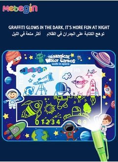 MEBEGIN 100 x 80cm Doodle Mat, Space Themed Large Aqua Magic Water Drawing Mat with Magic Pens, Stamps and Molds, Creative Educational Toy, Made of Eco-friendly Material, Ideal Gift for Kids  - Image 2