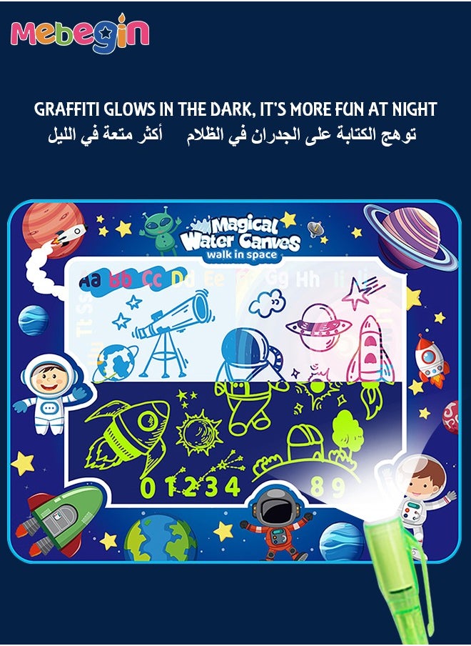 MEBEGIN - 100 x 80cm Doodle Mat, Space Themed Large Aqua Magic Water Drawing Mat with Magic Pens, Stamps and Molds, Creative Educational Toy, Made of Eco-friendly Material, Ideal Gift for Kids - Image 1
