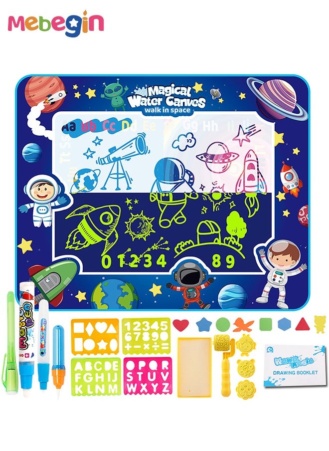 MEBEGIN - 100 x 80cm Doodle Mat, Space Themed Large Aqua Magic Water Drawing Mat with Magic Pens, Stamps and Molds, Creative Educational Toy, Made of Eco-friendly Material, Ideal Gift for Kids - Image 1