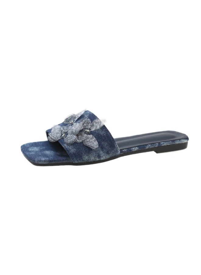 Rup Art Flower Art Fashion Sandals Outdoor Open Toe Casual Vacation Beach Skirt Women’s Slippers Open Toe Babouche Cute Flat Slippers, Casual Slide On Ladies Flat Sandals  - Image 1