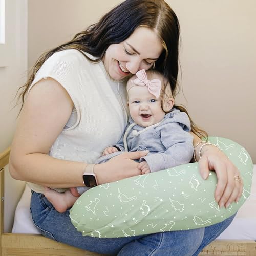 Konssy 2 Pack Nursing Pillow Covers Stretchy and Soft Nursing Cover for Breastfeeding Pillows Pillow Slipcover for Baby Girls Boys Newborn Dino Jungle Sage - Image 3