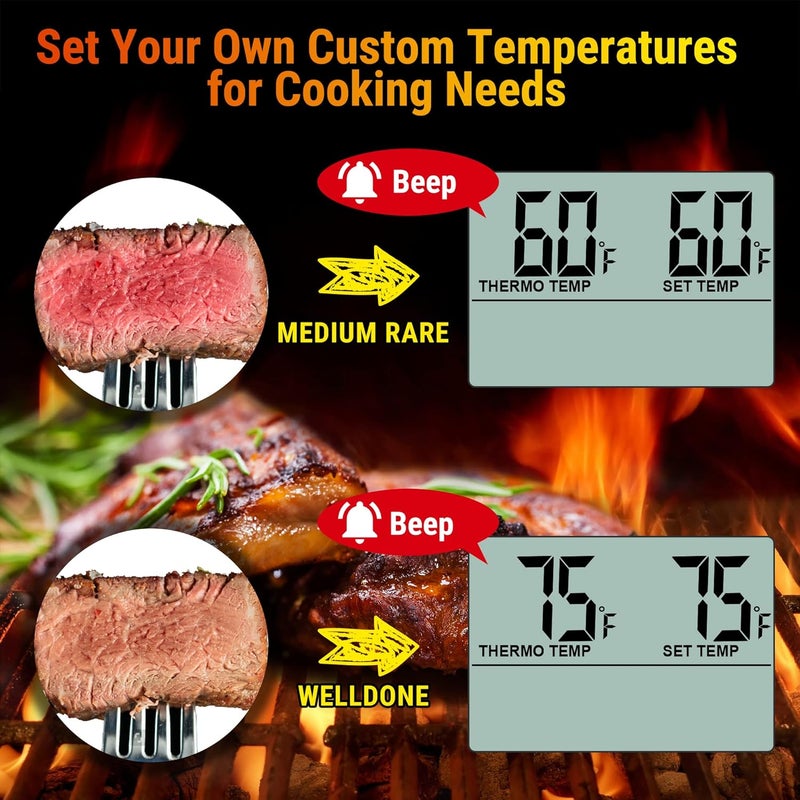 ThermoPro TP16 مقياس حرارة رقمي كبير LCD للحوم للطهي، التدخين، الشواء، مؤشر درجة حرارة الطعام مع مؤقت ساعة ومسبار من الفولاذ المقاوم للصدأ، أسود - Image 4
