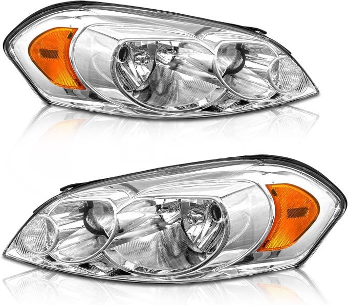 Headlight Assembly For 2006-2016 Chevy Impala And Monte Carlo - Chrome Housing With Amber Reflector