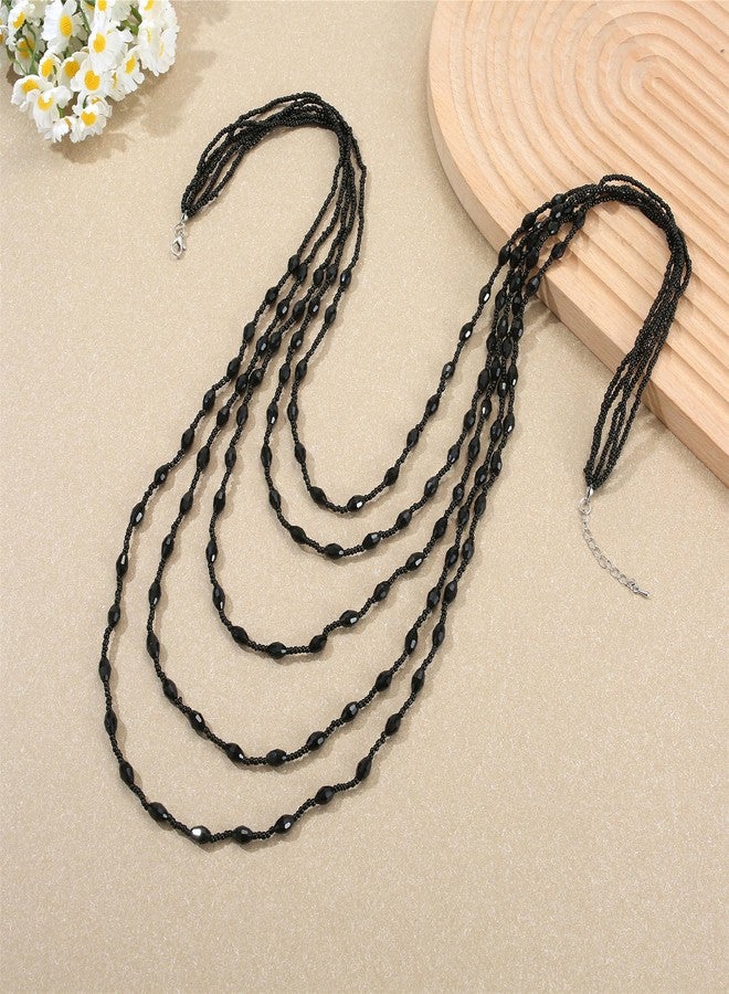 Xalroco Long Layered Necklace for Women Trendy Colorful Boho Chunky Crystal Beaded Jewelry Womens Dainty Statement Fashion Necklaces Costume Bead Strand Necklace (Sparkly Black) - Image 3