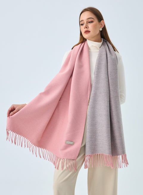 Sky Cashmere Long Shawl – Premium Cashmere Wool Wrap, Thick Reversible Pashmina Scarf for Women, Dusty Pink & Light Grey