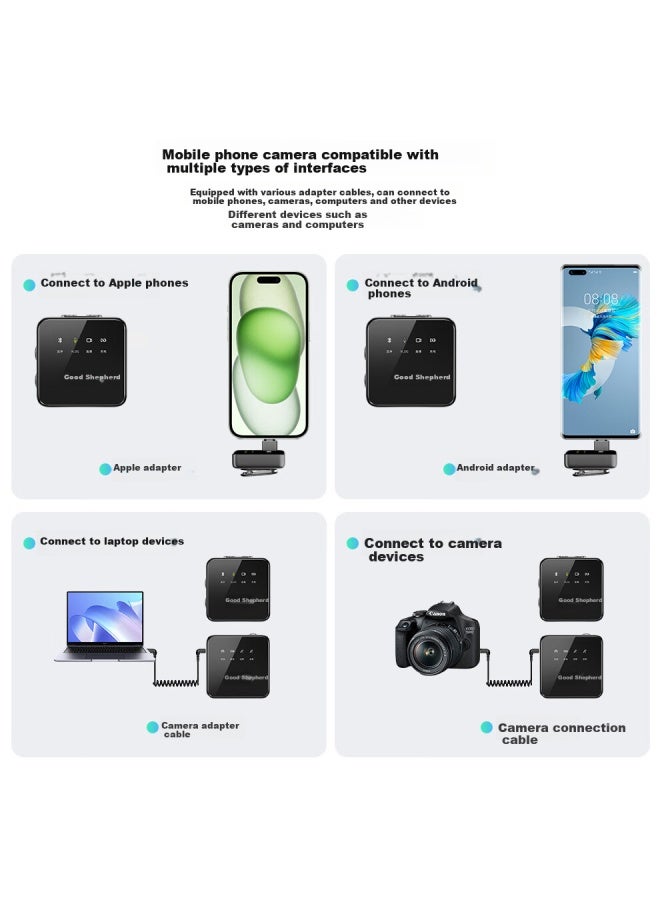 The Good Shepherd Good Shepherd Wireless Lavalier Microphone, One-to Small Bee Chest Mic Equipment, Audio Recorder, Outdoor Noise Reduction Short Video, Mobile Phone Camera Interview Microphone, Multi-person Earpiece, Performance - Image 4