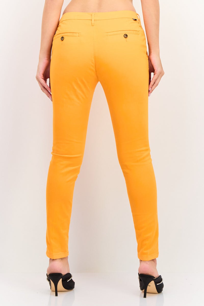 Reiko Women Cropped Fit Plain Chino Pants, Orange - Image 3