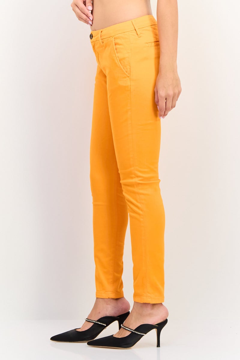 Reiko Women Cropped Fit Plain Chino Pants, Orange - Image 2