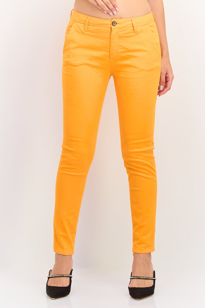 Reiko Women Cropped Fit Plain Chino Pants, Orange - Image 1
