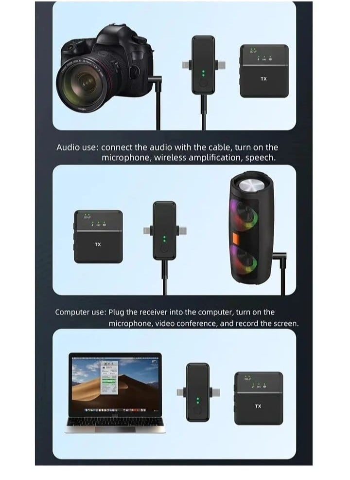 Generic - 3 in 1 Multi- Function Wireless Lavalier Microphone for iPhone, iPad, Android, Noise Cancellation, 12H Battery Life, Wireless Lapel Microphone for Video Recording, Live Streaming, YouTube, Facebook, - Image 1