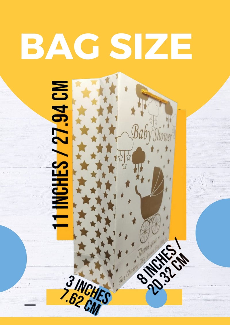 TASCHE Gold Baby Shower and Trolly Baby Shower Design Printed Assorted Paper Carry Bags | Gift Bags for Return gifts, and Birthday presents (11 * 8 * 3 Inches) (Pack of 24) - Image 4