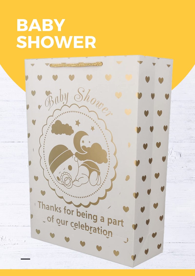 TASCHE Gold Baby Shower and Trolly Baby Shower Design Printed Assorted Paper Carry Bags | Gift Bags for Return gifts, and Birthday presents (11 * 8 * 3 Inches) (Pack of 24) - Image 3