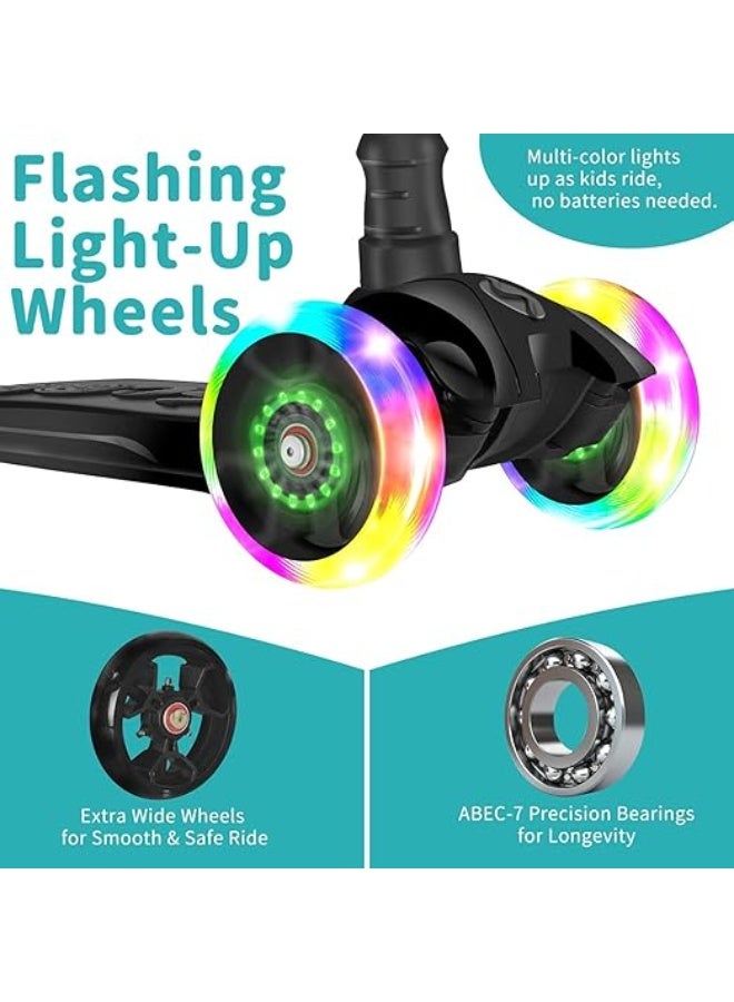 سكوتر ايه 5 بـ 3 عجلات للبنات والأولاد من بيليف، سكوتر للأطفال مع عجلات بإضاءة LED، مقود بارتفاع قابل للتعديل، آلية الاتكاء والتوجيه، لوح قدم غير قابل للانزلاق، سكوتر للأطفال 3-12 - Image 4