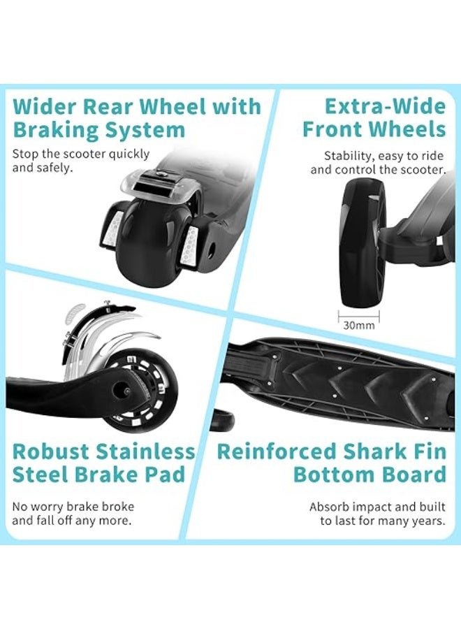 سكوتر ايه 5 بـ 3 عجلات للبنات والأولاد من بيليف، سكوتر للأطفال مع عجلات بإضاءة LED، مقود بارتفاع قابل للتعديل، آلية الاتكاء والتوجيه، لوح قدم غير قابل للانزلاق، سكوتر للأطفال 3-12 - Image 5