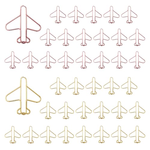OWLFAVO 40pcs Airplane Shape Paper Clips with Clear Box, Rose Gold and Yellow Gold, Funny Cute Paperclips Bookmarks Planner Clips for Fun Office Supplies School Gifts Wedding Decoration - Image 1