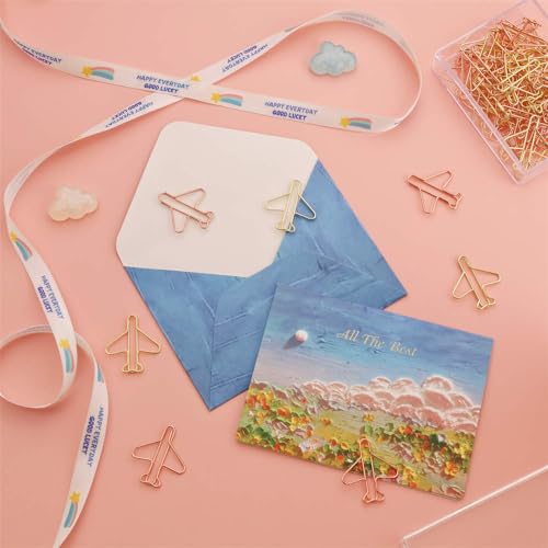 OWLFAVO 40pcs Airplane Shape Paper Clips with Clear Box, Rose Gold and Yellow Gold, Funny Cute Paperclips Bookmarks Planner Clips for Fun Office Supplies School Gifts Wedding Decoration - Image 3