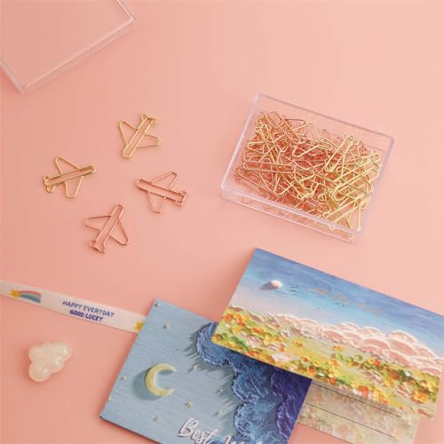 OWLFAVO 40pcs Airplane Shape Paper Clips with Clear Box, Rose Gold and Yellow Gold, Funny Cute Paperclips Bookmarks Planner Clips for Fun Office Supplies School Gifts Wedding Decoration - Image 5