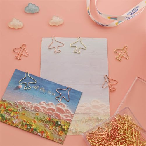 OWLFAVO 40pcs Airplane Shape Paper Clips with Clear Box, Rose Gold and Yellow Gold, Funny Cute Paperclips Bookmarks Planner Clips for Fun Office Supplies School Gifts Wedding Decoration - Image 4