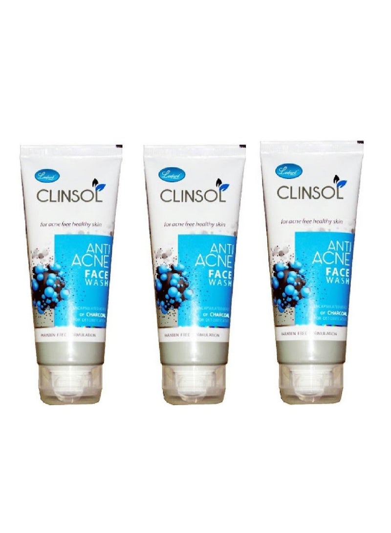 Leeford Clinsol Anti-Acne Charcoal Facewash 70g (Pack of 3) | Anti-Pollution & Anti- Acne | Gentle, Effective, and Chemical-Free | For Acne-Prone Skin | Dermatologically Tested - Image 1
