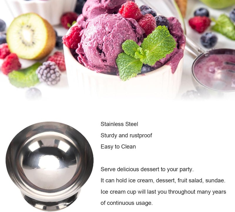 Stainless Steel Ice Cream Bowl, Rustproof Easy Hand Wash Footed Dessert Bowl, Stainless Steel Dessert Cup with Stable Base for Family Restaurant Party Picnic Camping - Image 3