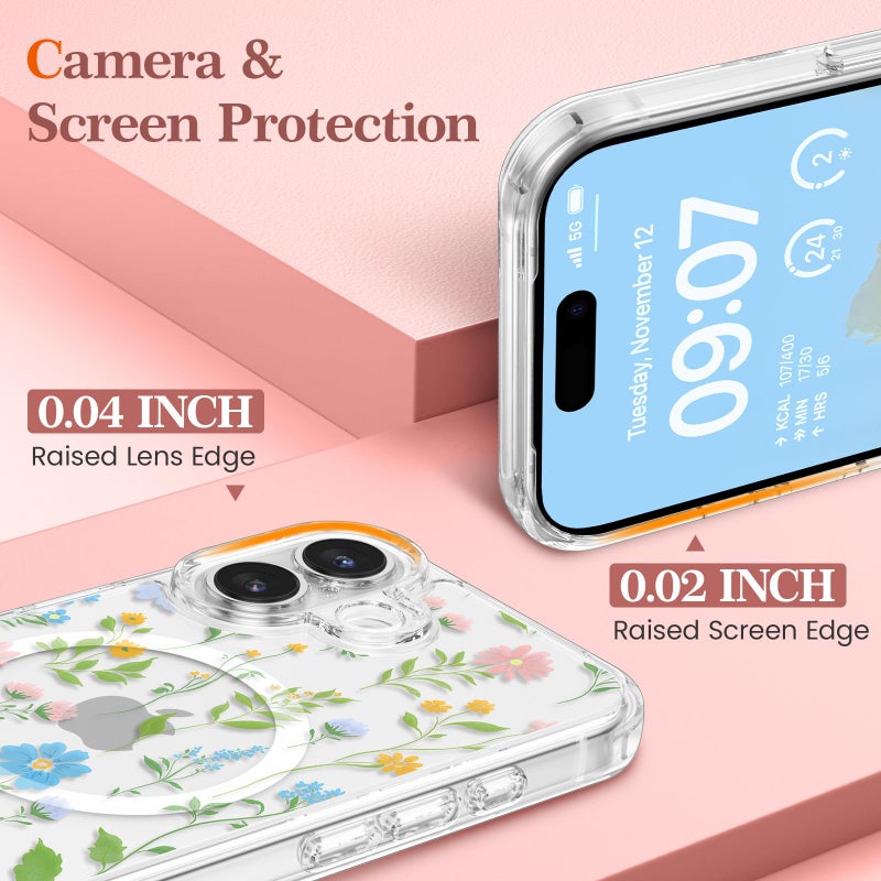 RALEAVO for iPhone 17 Case Compatible with MagSafe Strong Magnetic Clear Floral Cover for Women Girls Slim Hard Back Protective Phone Case for iPhone 17 6.1"(Clear/Cosmos) - Image 3