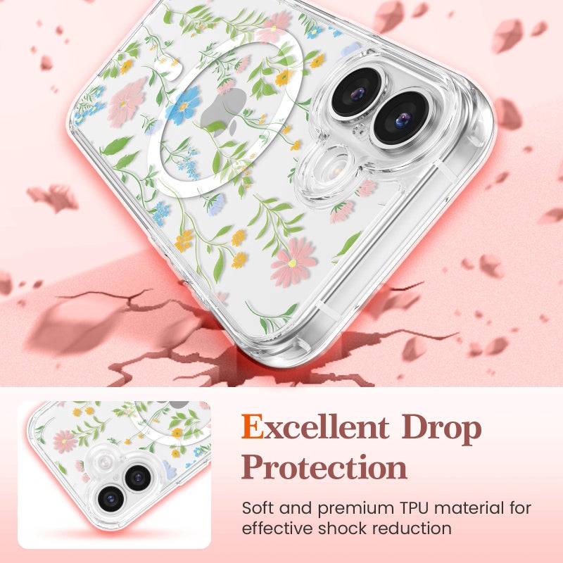 RALEAVO for iPhone 17 Case Compatible with MagSafe Strong Magnetic Clear Floral Cover for Women Girls Slim Hard Back Protective Phone Case for iPhone 17 6.1"(Clear/Cosmos) - Image 4