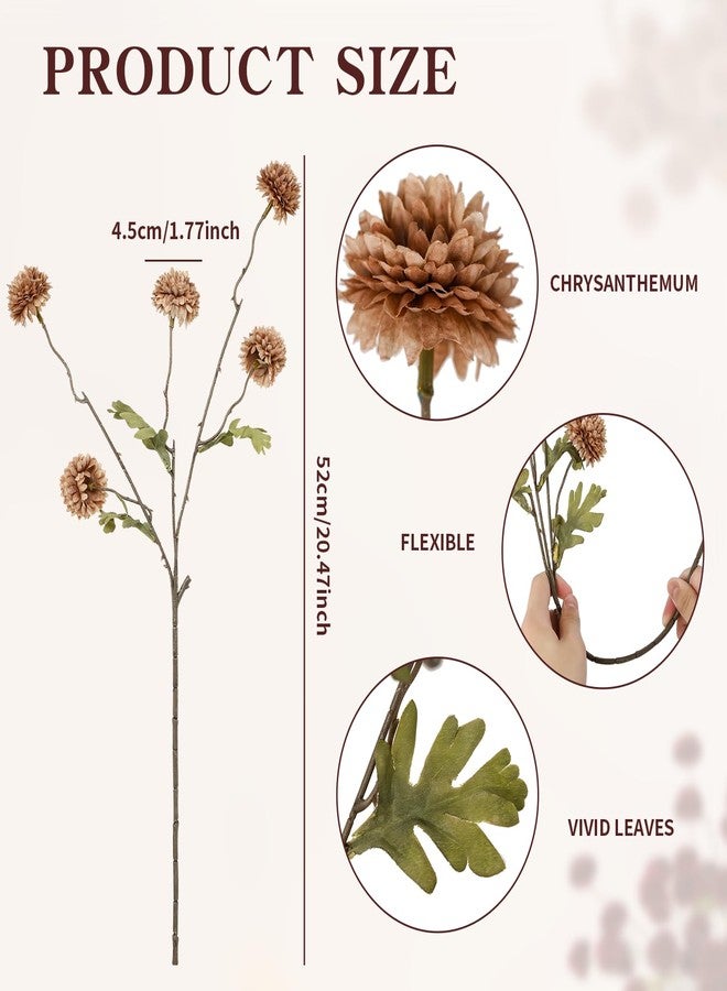 DuHouse 6pcs Faux Silk Pompon Mum Artificial Flowers,Silk Small Mini Chrysanthemum Ball with Stems for DIY Bouquets Centerpieces Vase Home Table Kitchen Decorations(Coffee) - Image 2