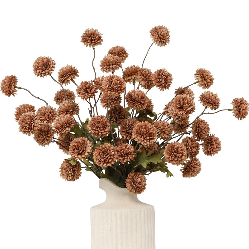 DuHouse 6pcs Faux Silk Pompon Mum Artificial Flowers,Silk Small Mini Chrysanthemum Ball with Stems for DIY Bouquets Centerpieces Vase Home Table Kitchen Decorations(Coffee) - Image 1