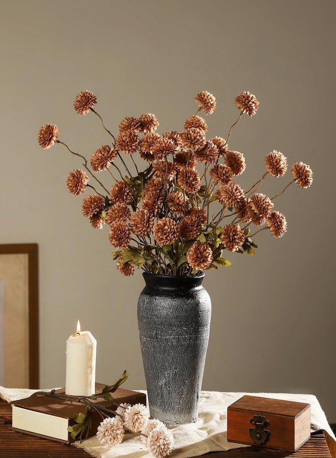 DuHouse 6pcs Faux Silk Pompon Mum Artificial Flowers,Silk Small Mini Chrysanthemum Ball with Stems for DIY Bouquets Centerpieces Vase Home Table Kitchen Decorations(Coffee) - Image 5