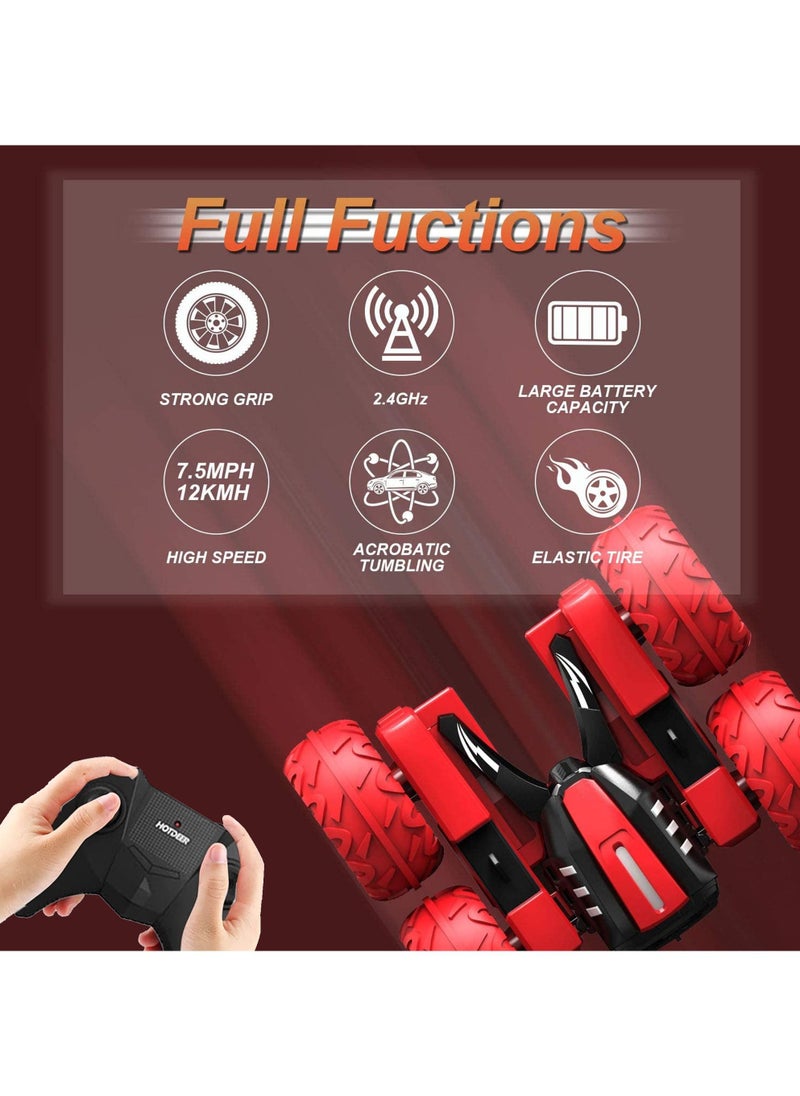 Swift Remote Control Car 4WD 2.4 GHz Electric Race Stunt Car 360 Double Side Flips RC Car 1:20 High Speed Off-Road Vehicle Radio Controlled Racing Car for Boys & Girls, Red  - Image 4
