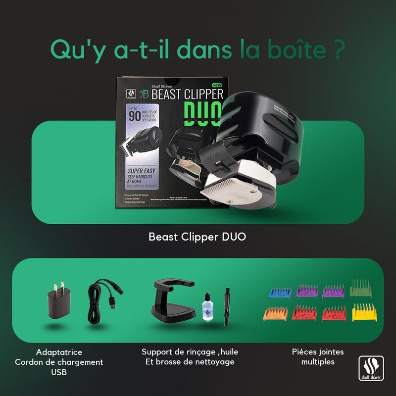 Skull Shaver Beast Clipper Duo - Home Haircut & Grooming Kit - Durable Steel Blades - Cordless Operation - Adjustable Combs - Designed for Men & Women - Image 3