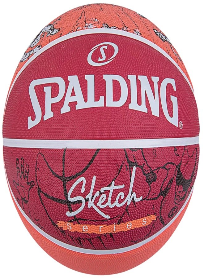 Spalding Sketch Series Dribble Original Outdoor Synthetic Rubber Basketball with Butyl Bladder Moulded Indoor/Outdoor Training/Match Ball Size 7 (Red-Orange, Crack) - Image 2