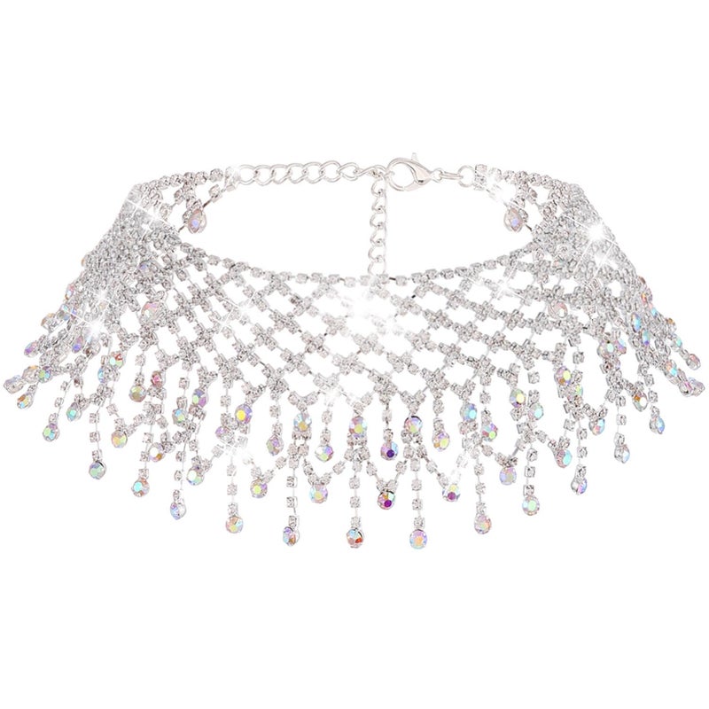 Nicute Rhinestone Choker Necklace Silver Crystal Necklaces Bling Wedding Prom Necklace Jewelry for Women (Silver)