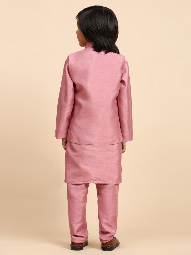 Pro-Ethic Style Developer Kurta Pajama for Kids Boys with Waistcoat | Silk | Floral | Traditional Dress (S-240) 6-7 years, Pink - Image 4