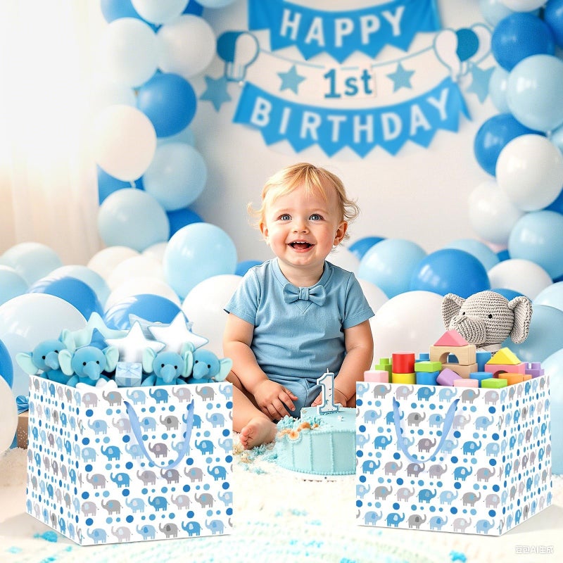 Woosytoo Extra Large Baby Boy Gift Bags - Blue Elephant Square Gift Bag with Wrapping Paper Jumbo Baby Shower Wrapping Paper Bag for Newborn Congratulations Gifts It's a Boy Party Favors Decor - Image 5