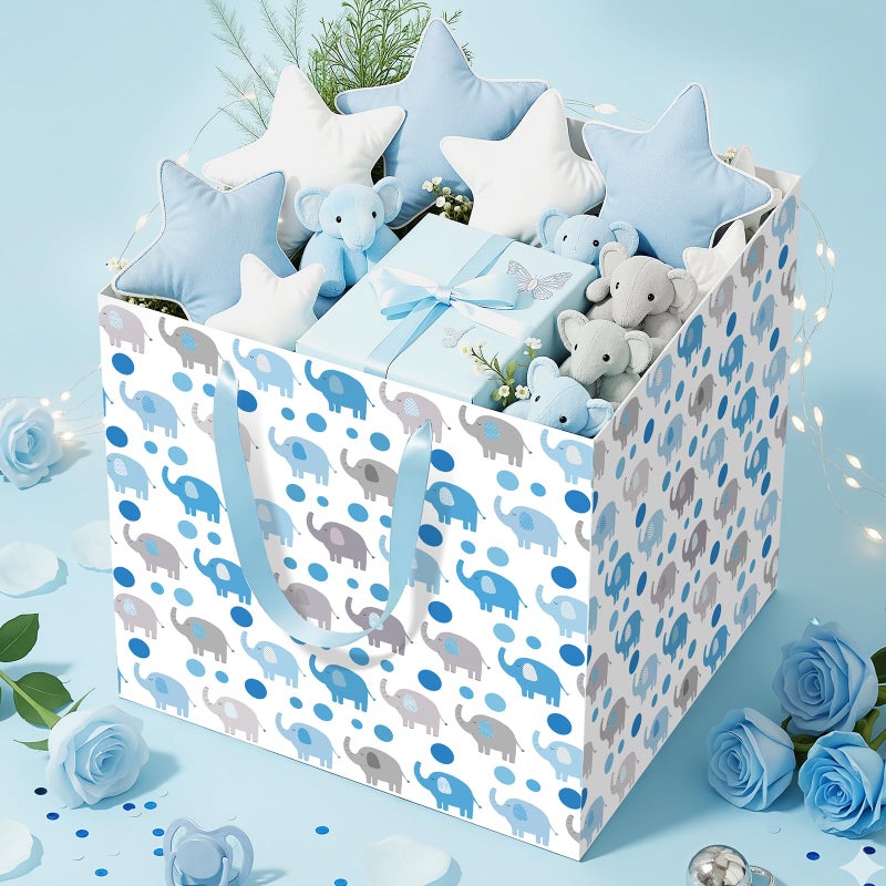 Woosytoo Extra Large Baby Boy Gift Bags - Blue Elephant Square Gift Bag with Wrapping Paper Jumbo Baby Shower Wrapping Paper Bag for Newborn Congratulations Gifts It's a Boy Party Favors Decor - Image 2